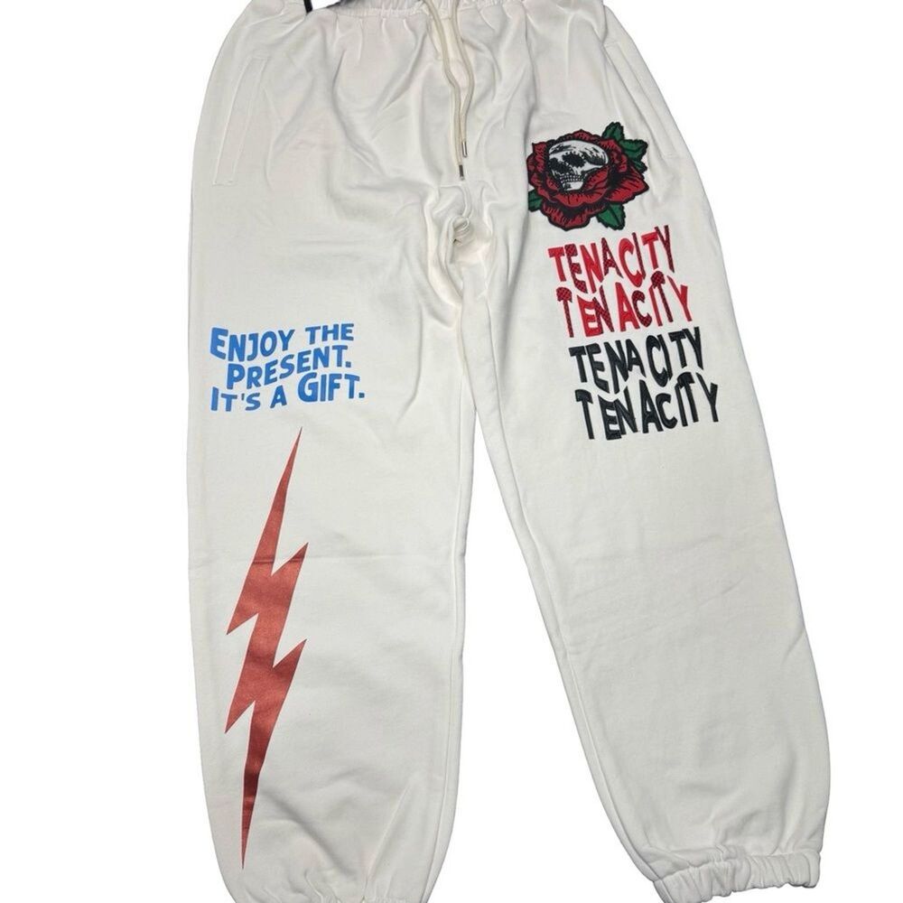 Tenacity Graphic Sweatpants 2XL White Leather Embroidery Streetwear BNWT